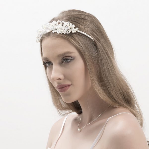 Handmade tiara with Swarovski stones and pearl details