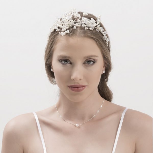 Handmade tiara with scattered pearls and Swarovski stones