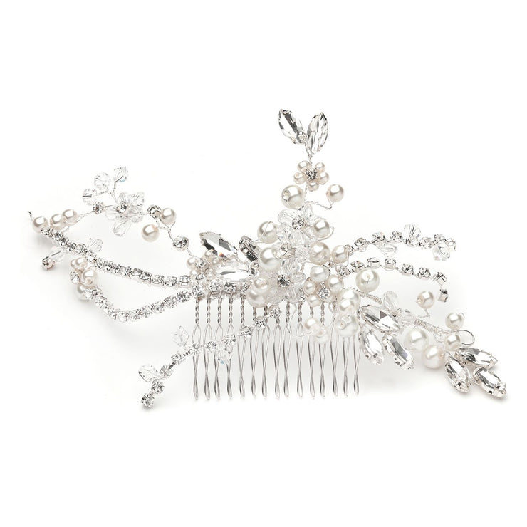 Handmade haircomb made with pearls, Swarovski and crystal stones