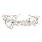 Handmade headband enriched with fine pearls and ribbon Swarovski crystals